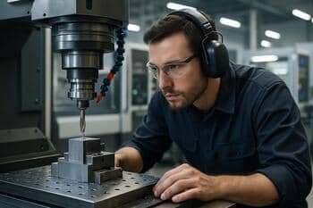 Operátor CNC stroja pri nastavovaní