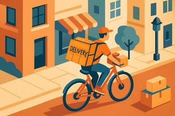 Kuriér v meste počas doručovania